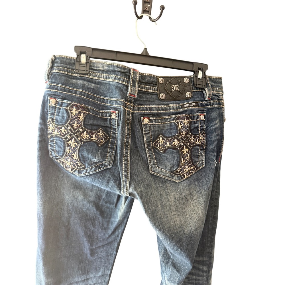 Miss Me Y2k Low Rise Capri Jeans JP5573B Dark Wash Cross Embellished Size 30
